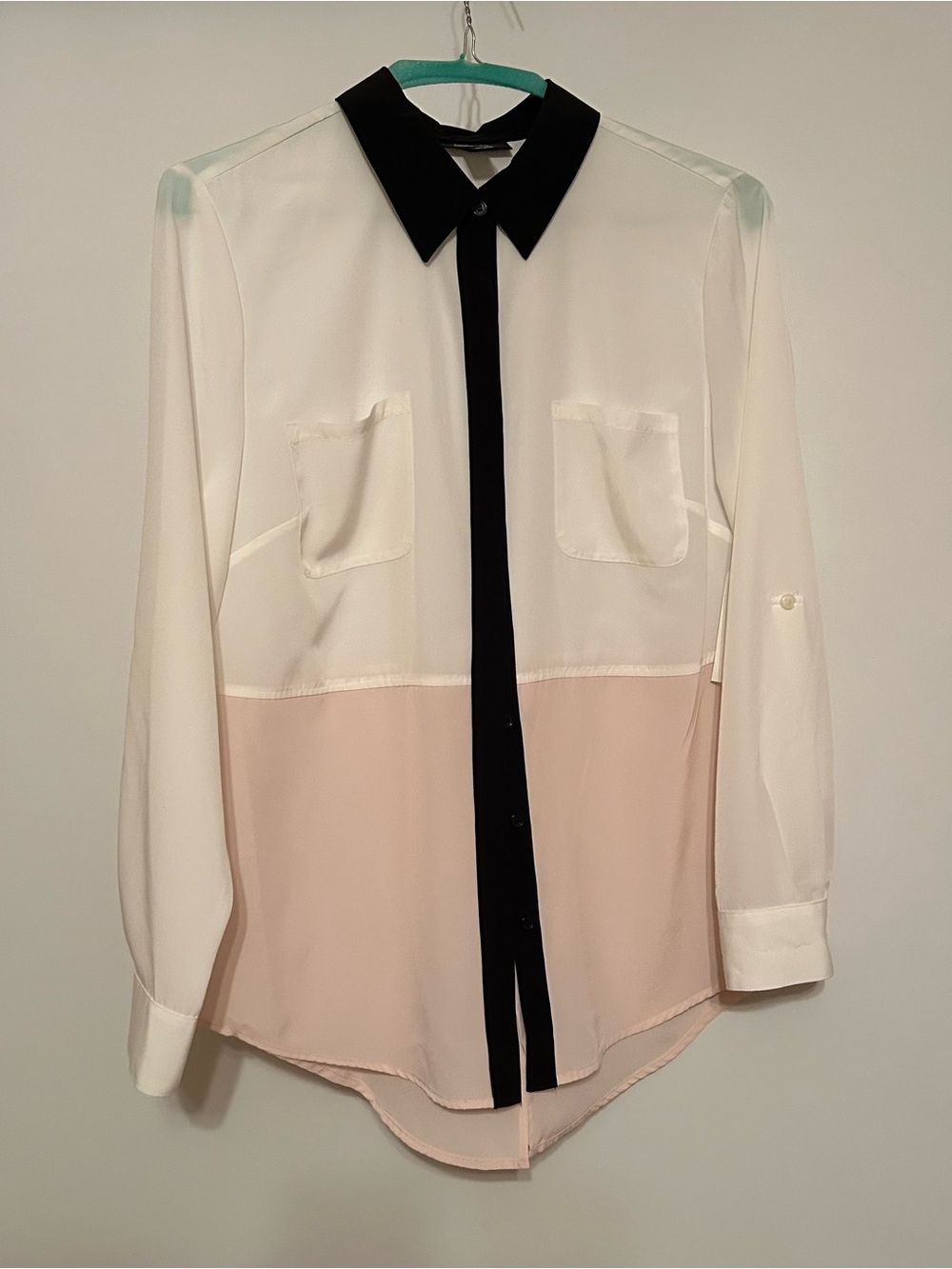 Style & Co. Colorblock Button-Down Shirt in White, Blush & Black